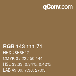 Color code: RGB 143 111 71 | qconv.com