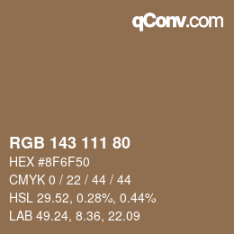 Color code: RGB 143 111 80 | qconv.com