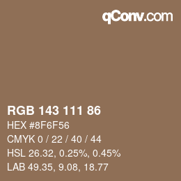 Color code: RGB 143 111 86 | qconv.com
