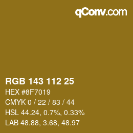 Color code: RGB 143 112 25 | qconv.com