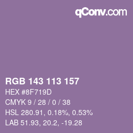 Color code: RGB 143 113 157 | qconv.com
