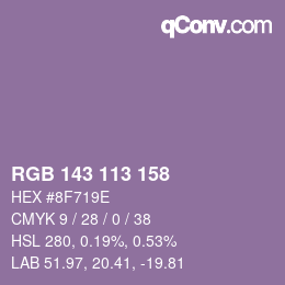 Color code: RGB 143 113 158 | qconv.com