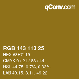 Color code: RGB 143 113 25 | qconv.com