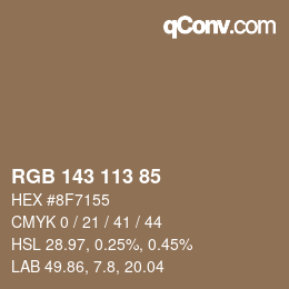 Color code: RGB 143 113 85 | qconv.com
