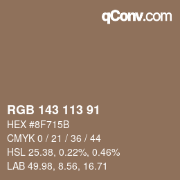 Color code: RGB 143 113 91 | qconv.com