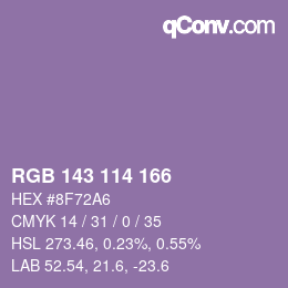 カラーコード: RGB 143 114 166 | qconv.com