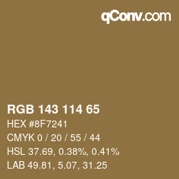 Color code: RGB 143 114 65 | qconv.com