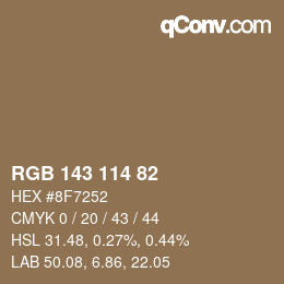 Color code: RGB 143 114 82 | qconv.com