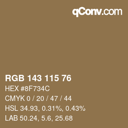 Color code: RGB 143 115 76 | qconv.com