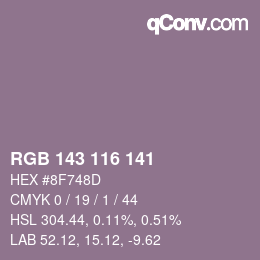 Color code: RGB 143 116 141 | qconv.com