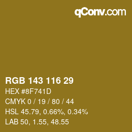 Color code: RGB 143 116 29 | qconv.com