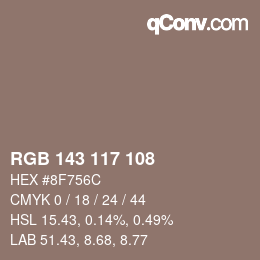 Color code: RGB 143 117 108 | qconv.com