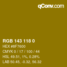 颜色代码: RGB 143 118 0 | qconv.com