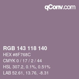 Código de color: RGB 143 118 140 | qconv.com
