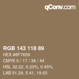 Color code: RGB 143 118 89 | qconv.com