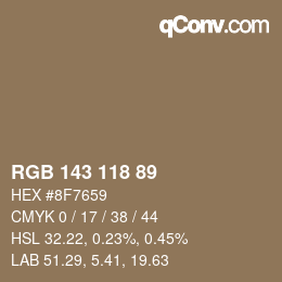 Color code: RGB 143 118 89 | qconv.com