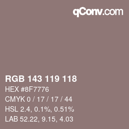 颜色代码: RGB 143 119 118 | qconv.com