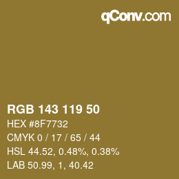 カラーコード: RGB 143 119 50 | qconv.com