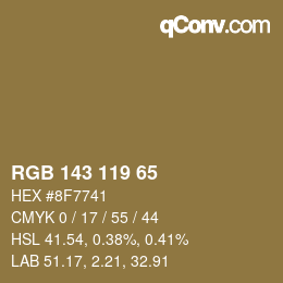 颜色代码: RGB 143 119 65 | qconv.com