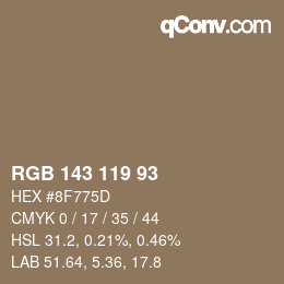 カラーコード: RGB 143 119 93 | qconv.com