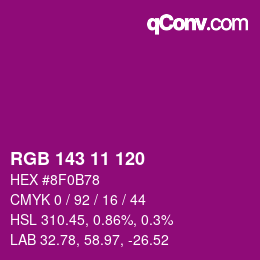 颜色代码: RGB 143 11 120 | qconv.com