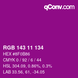 颜色代码: RGB 143 11 134 | qconv.com