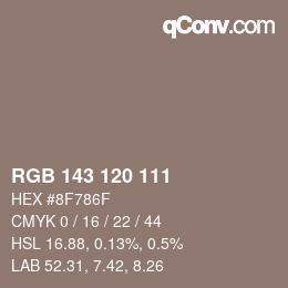 Color code: RGB 143 120 111 | qconv.com