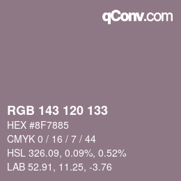 颜色代码: RGB 143 120 133 | qconv.com