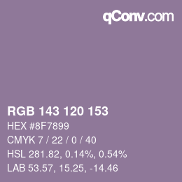 Color code: RGB 143 120 153 | qconv.com