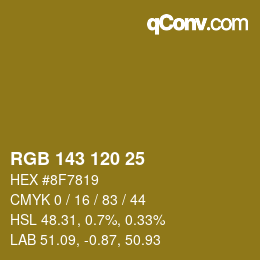 Color code: RGB 143 120 25 | qconv.com
