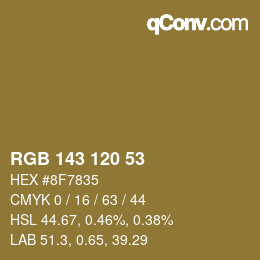 颜色代码: RGB 143 120 53 | qconv.com