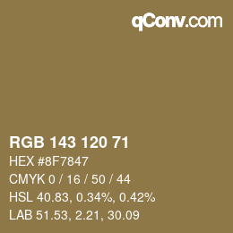 Color code: RGB 143 120 71 | qconv.com