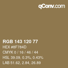 颜色代码: RGB 143 120 77 | qconv.com