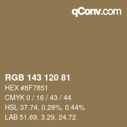 颜色代码: RGB 143 120 81 | qconv.com