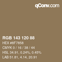 Color code: RGB 143 120 88 | qconv.com