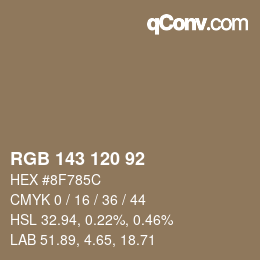 カラーコード: RGB 143 120 92 | qconv.com