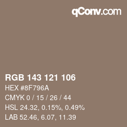 Color code: RGB 143 121 106 | qconv.com