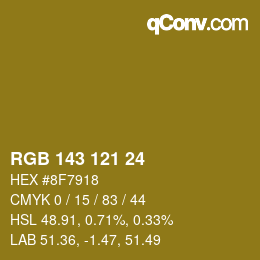 Color code: RGB 143 121 24 | qconv.com