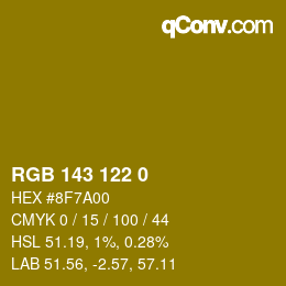 Color code: RGB 143 122 0 | qconv.com