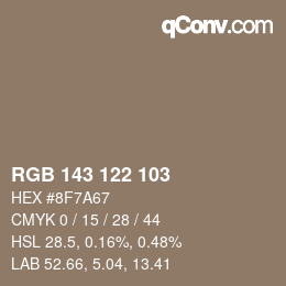 Color code: RGB 143 122 103 | qconv.com