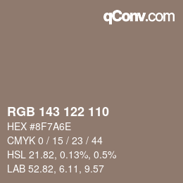 カラーコード: RGB 143 122 110 | qconv.com
