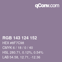 颜色代码: RGB 143 124 152 | qconv.com