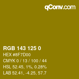 Color code: RGB 143 125 0 | qconv.com