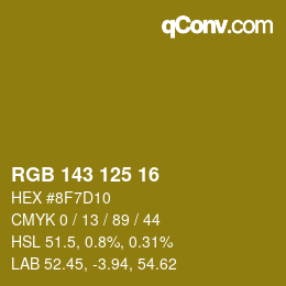 Color code: RGB 143 125 16 | qconv.com