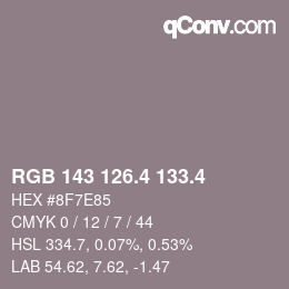 カラーコード: RGB 143 126.4 133.4 | qconv.com