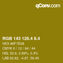 カラーコード: RGB 143 126.4 8.4 | qconv.com