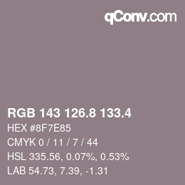 カラーコード: RGB 143 126.8 133.4 | qconv.com