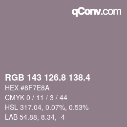 カラーコード: RGB 143 126.8 138.4 | qconv.com