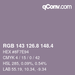 カラーコード: RGB 143 126.8 148.4 | qconv.com