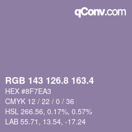 カラーコード: RGB 143 126.8 163.4 | qconv.com